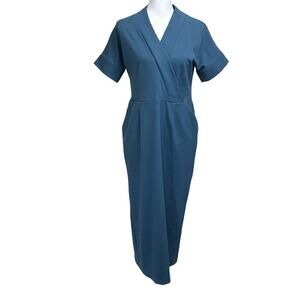 Meg blue ponte shift maxidress, large, classic, office, minimalist, career